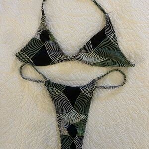 Topshop Black and Green Patterned Bikini
